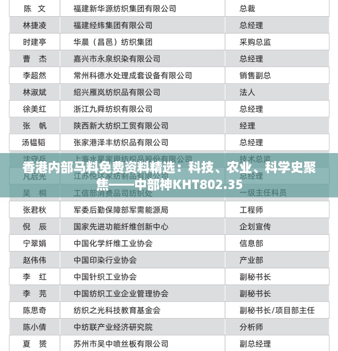 香港内部马料免费资料精选：科技、农业、科学史聚焦——中部神KHT802.35